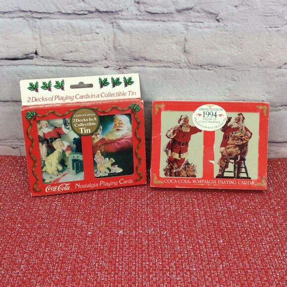 Vtg Coca-Cola Santa Claus Playing Cards in Tins Sealed Decks Nostalgia Christmas - Picture 1 of 12